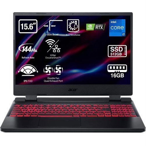 Acer Nitro 5 AN515-58 Gaming Notebook 39.6 cm (15.6 inch) Full HD LED, Gaming Laptop (Intel Core i7-12700H, 16GB RAM, 512GB SSD, NVIDIA GeForce GTX 3050, UEFI Shell), PC Black