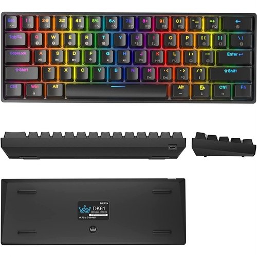 Dierya DK61E 60% Keyboard Gaming Mechanical, RGB Backlight Wired PBT Keycap Waterproof Type-C Hot-swappable Compact 61 Keys Computer Keyboardin-M Optical Brown Switch)