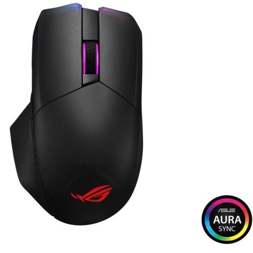 ASUS ROG Chakram gaming mouse with wireless charging QI, programmable joystick with 3 connectivity, advanced optical sensor with 16000 dpi, magnetic keys and Aura Sync lighting