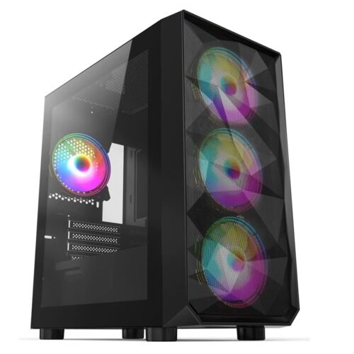 CiT Phantom Mesh Micro-ATX ARGB PC Gaming Case, 4 x ARGB Fans, Tempered Glass Side Panel | Black